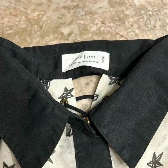 Sheer,lace up,blouse,cross,stars,hi lo,punk,goth,cosplay,steampunk,whimsigoth - Picture 10 of 12